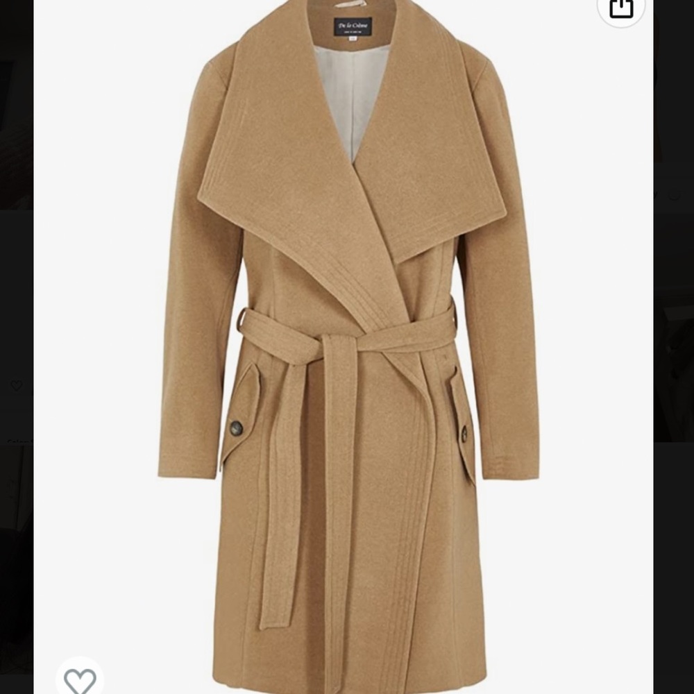 De La Crème woman’s winter wool cashmere wrap coat with large collar - Picture 2 of 2